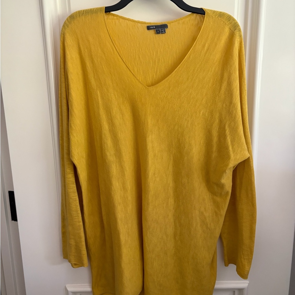 Vince Yellow V-Neck Sweater Soft Knit